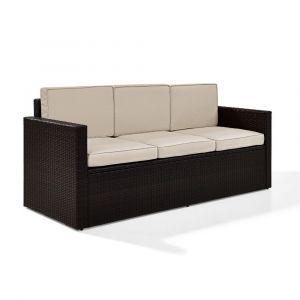 Crosley Furniture - Palm Harbor Outdoor Wicker Sofa in Brown With Sand Cushions - KO70048BR-SA