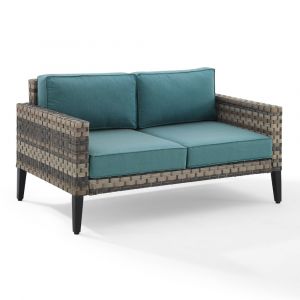 Crosley Furniture - Prescott Outdoor Wicker Loveseat Mineral Blue/Brown - KO70251BR-BL