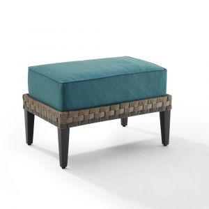 Crosley Furniture - Prescott Outdoor Wicker Ottoman Mineral Blue/Brown - KO70253BR-BL