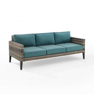 Crosley Furniture - Prescott Outdoor Wicker Sofa Mineral Blue/Brown - KO70250BR-BL