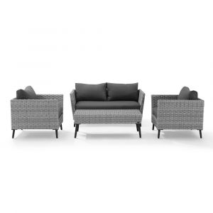 Crosley Furniture - Richland 4 Piece Outdoor Wicker Conversation Set Gray - Loveseat, 2 Arm Chairs, Coffee Table - KO70200GY-CL