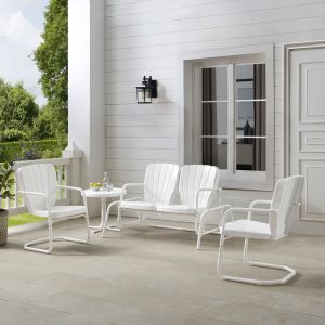 Crosley Furniture - Ridgeland 4Pc Outdoor Metal Conversation Set White Gloss - Loveseat Glider, Side Table, & 2 Armchairs - KO10022WH