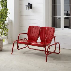 Crosley Furniture - Ridgeland Outdoor Metal Loveseat Glider Bright Red Gloss - CO1032-RE