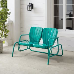 Crosley Furniture - Ridgeland Outdoor Metal Loveseat Glider Turquoise Gloss - CO1032-TU