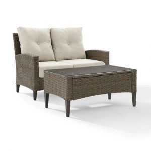 Crosley Furniture - Rockport Outdoor Wicker 2 Piece Conversation Set Oatmeal/Light Brown - Love Seat & Coffee Table - KO70211LB-OL