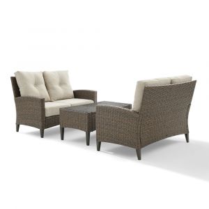 Crosley Furniture - Rockport Outdoor Wicker 3 Piece Conversation Set Oatmeal/Light Brown - Coffee Table & 2 Loveseats - KO70212LB-OL