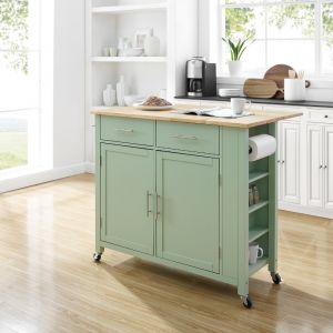 Crosley Furniture - Savannah Wood Top Drop Leaf Kitchen Island-Cart Mint - CF3031NA-MN