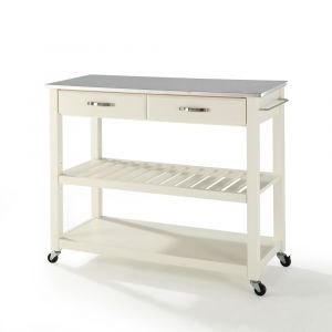Crosley Furniture - Stainless Steel Top Kitchen Cart/Island With Optional Stool Storage in White Finish - KF30052WH