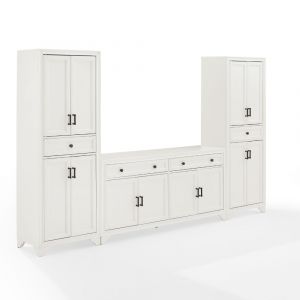 Crosley Furniture - Tara 3Pc Entertainment Set Distressed White - Sideboard & 2 Pantries - KF33013WH