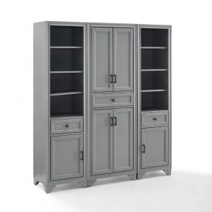 Crosley Furniture - Tara 3 Piece Pantry Set Distressed Gray - Pantry & 2 Linen Cabinets - KF33006GY