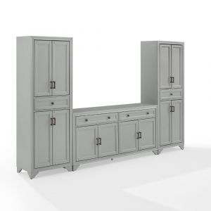 Crosley Furniture - Tara 3Pc Sideboard And Pantry Set Distressed Gray - Sideboard & 2 Pantries - KF33012GY