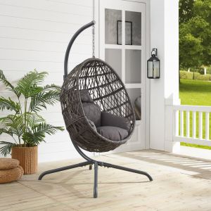 Crosley Furniture - Tess Indoor/Outdoor Wicker Hanging Egg Chair Gray/Driftwood - Egg Chair & Stand - KO70233LB