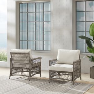 Crosley Furniture - Thatcher 2Pc Outdoor Wicker Armchair Set Creme/Driftwood - 2 Armchairs - KO70434DW-CR_CLOSEOUT