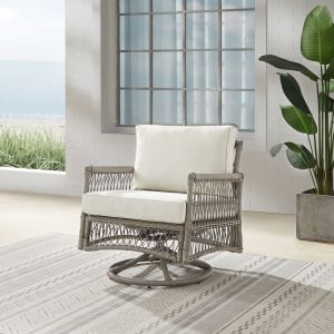 Crosley Furniture - Thatcher Outdoor Wicker Swivel Rocker Chair Creme/Driftwood - KO70431DW-CR