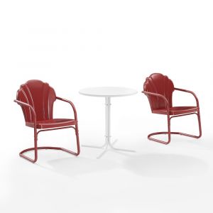 Crosley Furniture - Tulip 3 Piece Outdoor Bistro Set Dark Red Satin /White Satin - Bistro Table & 2 Chairs - KO10010RE