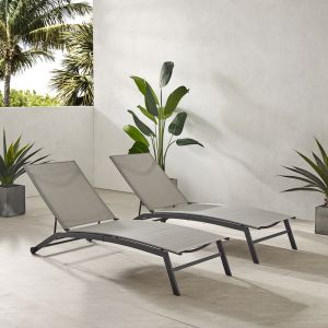 Crosley Furniture - Weaver 2Pc Outdoor Sling Chaise Lounge Set Light Gray/Matte Black - 2 Lounge Chairs - KO70390MB-LG
