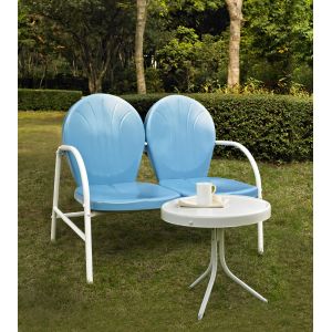 Crosley Furniture - Griffith 2 Piece Metal Outdoor Conversation Seating Set - Loveseat & Table in Sky Blue Finish - KO10006BL