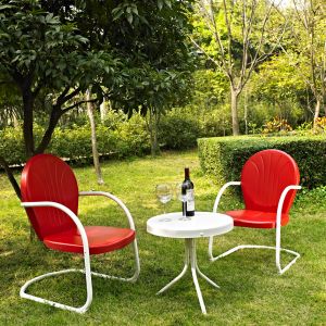 Crosley Furniture - Griffith 3 Piece Metal Outdoor Conversation Seating Set - Two Chairs in Red Finish with Side Table in White Finish - KO10004RE