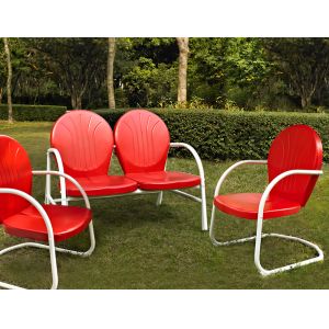 Crosley Furniture - Griffith 3 Piece Metal Outdoor Conversation Seating Set - Loveseat & 2 Chairs in Red Finish - KO10002RE