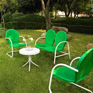 Crosley Furniture - Griffith 4 Piece Metal Outdoor Conversation Seating Set - Loveseat & 2 Chairs in Grasshopper Greeen Finish with Side Table in White Finish - KO10001GR