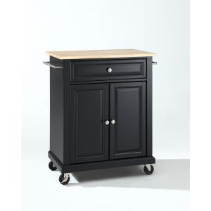 Crosley Furniture - Natural Wood Top Portable Kitchen Cart/Island in Black Finish - KF30021EBK