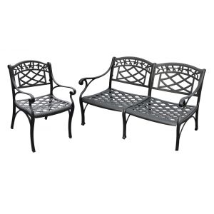 Crosley Furniture - Sedona 2 Piece Cast Aluminum Outdoor Conversation Seating Set - Loveseat & Club Chair Black Finish - KO60004BK