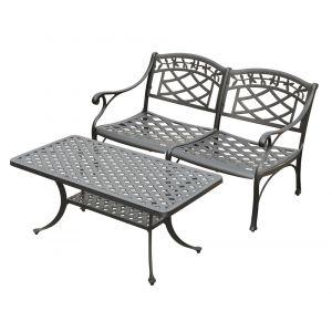 Crosley Furniture - Sedona 2 Piece Cast Aluminum Outdoor Conversation Seating Set - Loveseat & Cocktail Table Black Finish - KO60005BK