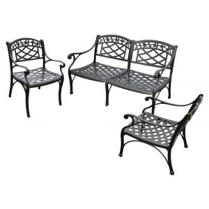 Crosley Furniture - Sedona 3 Piece Cast Aluminum Outdoor Conversation Seating Set - Loveseat & 2 Club Chairs Black Finish - KO60002BK