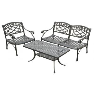 Crosley Furniture - Sedona 3 Piece Cast Aluminum Outdoor Conversation Seating Set - Loveseat, Club Chair & Cocktail Table Black Finish - KO60003BK