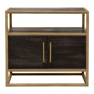 Diamond Sofa - Empire 2-Door End Table in Dark Brown Veneer w/ Hand brushed Gold Metal Frame - EMPIREETGD