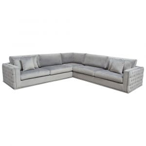 Diamond Sofa - Envy 3PC Sectional in Platinum Grey Velvet with Tufted Outside Detail and Silver Metal Trim - ENVY3PCSECTGR