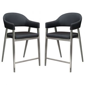 Diamond Sofa - Adele Counter Height Chairs in Black Leatherette w/ Brushed Stainless Steel Leg (Set of 2) - ADELESTBL2PK