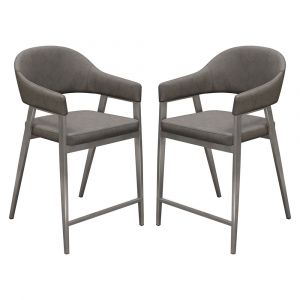 Diamond Sofa - Adele Counter Height Chairs in Grey Leatherette w/ Brushed Stainless Steel Leg (Set of 2) - ADELESTGR2PK