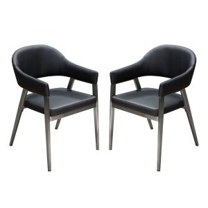 Diamond Sofa - Adele Dining/Accent Chairs in Black Leatherette w/ Brushed Stainless Steel Leg (Set of 2) - ADELEDCBL2PK