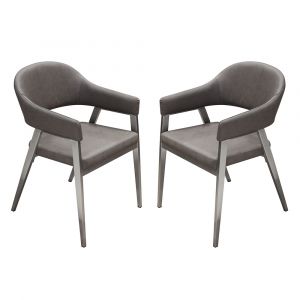 Diamond Sofa - Adele Dining/Accent Chairs in Grey Leatherette w/ Brushed Stainless Steel Leg (Set of 2) - ADELEDCGR2PK