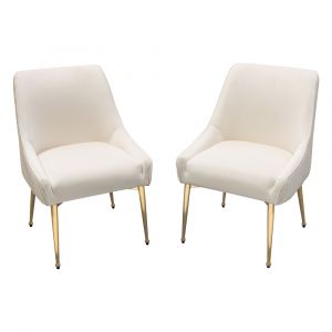 Diamond Sofa -  Quinn Dining Chairs w/ Vertical Outside Pleat Detail and Contoured Arm in Cream Velvet w/ Brushed Gold Metal Leg (Set of 2) - QUINNDCCM2PK