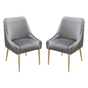 Diamond Sofa -  Quinn Dining Chairs w/ Vertical Outside Pleat Detail and Contoured Arm in Grey Velvet w/ Brushed Gold Metal Leg (Set of 2) - QUINNDCGR2PK