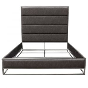 Diamond Sofa - Empire Eastern King Bed in Weathered Grey PU with Hand brushed Silver Metal Frame - EMPIREEKBEDGR