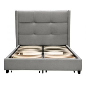 Diamond Sofa - Beverly Eastern King Bed with Integrated Footboard Storage Unit & Accent Wings in Grey Fabric - BEVERLYGREKBED