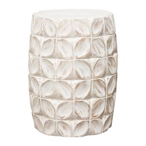 Diamond Sofa - Fig Solid Mango Wood Accent Table in Distressed White Finish w/ Leaf Motif - FIGETWH