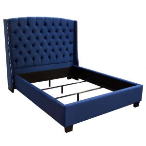 Diamond Sofa - Majestic Eastern King Tufted Bed in Royal Navy Velvet with Nail Head Wing Accents - MAJESTICEKBEDNB - CLOSEOUT