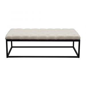 Diamond Sofa - Mateo Black Powder Coat Metal Large Linen Tufted Bench - Desert Sand Linen - MATEOBELSD