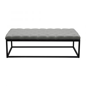 Diamond Sofa - Mateo Black Powder Coat Metal Large Linen Tufted Bench - Grey - MATEOBELGR