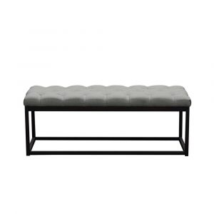 Diamond Sofa - Mateo Black Powder Coat Metal Small Linen Tufted Bench - Grey - MATEOBESGR