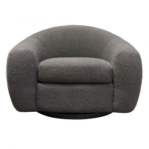 Diamond Sofa - Pascal Swivel Chair in Charcoal Boucle Textured Fabric w/ Contoured Arms & Back - PASCALCHCC