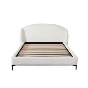 Diamond Sofa - Path Low Profile Queen Bed in Oslo Ivory Fabric w/ Contoured Headboard and Black Metal Leg - PATHWHQUBED