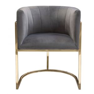 Diamond Sofa - Pandora Dining Chair in Grey Velvet with Polished Gold Frame - PANDORADCGR1PK