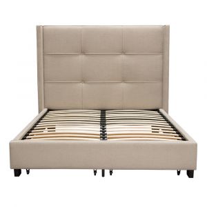 Diamond Sofa - Beverly Queen Bed with Integrated Footboard Storage Unit & Accent Wings in Sand Fabric - BEVERLYSDQUBED