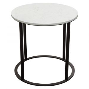 Diamond Sofa - Surface Round End Table w/ Engineered Marble Top & Black Powder Coated Metal Base - SURFACEETMA