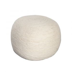 Diamond Sofa - Round Pouf in White Dyed Natural Wool - POUFRWL